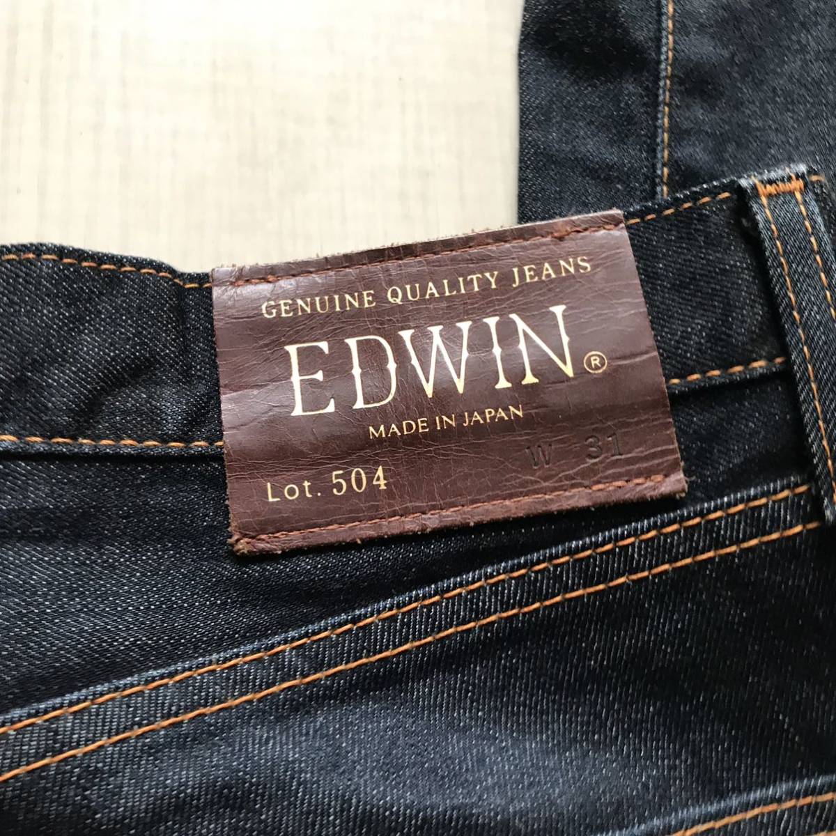 [ prompt decision ]W31 EDWIN dark blue Edwin 504 made in Japan strut stretch Denim pants orange stitch hem chain stitch specification 