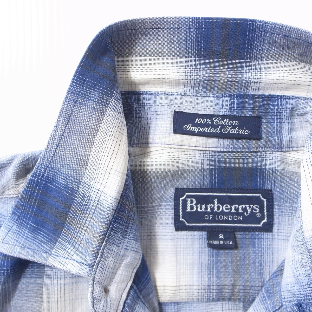 90s Burberrys Burberry .. проверка рубашка с длинным рукавом S / Vintage on пятно USA производства бренд б/у одежда редкость 