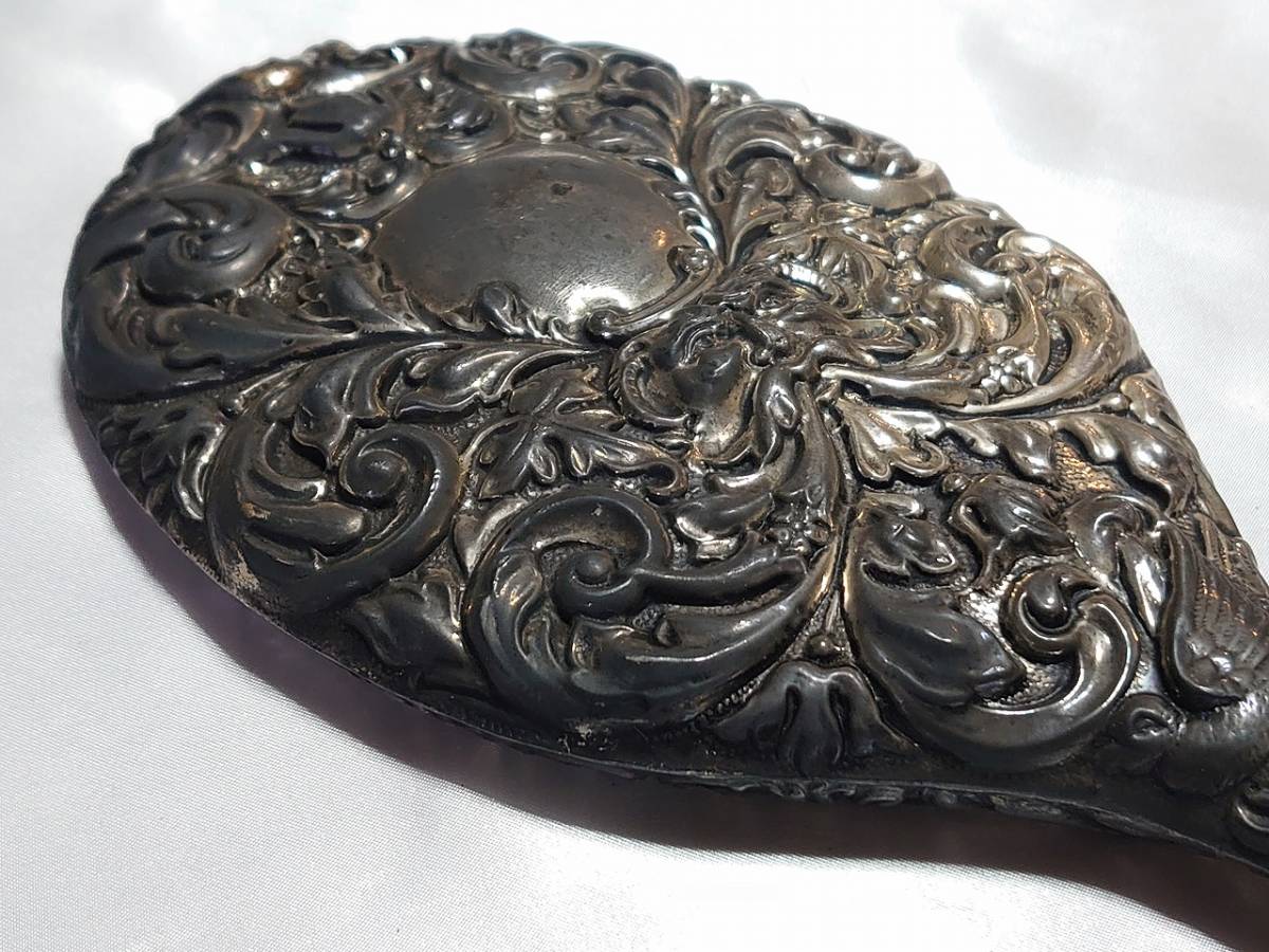  hand-mirror silver made retro antique equipment ornament pattern engraving total length approximately 27cm width approximately 11.3cm weight approximately 422g old mirror antique [1942]