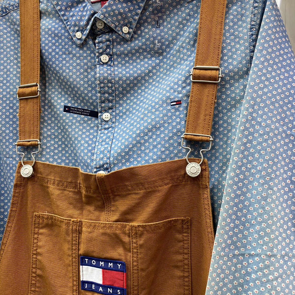 日本未入荷 【2XL】 トミーヒルフィガー TOMMY HILFIGER 総柄 ESSENTIAL ダンガリー ボタンシャツ USA正規品 フラッグロゴ スリムフィット_画像7