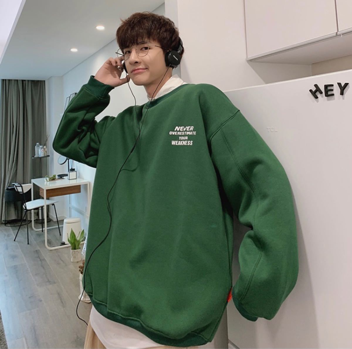 新品 ロゴ スエット トレーナー オーバーサイズ 韓国 バックロゴ 緑 グリーン｜PayPayフリマ