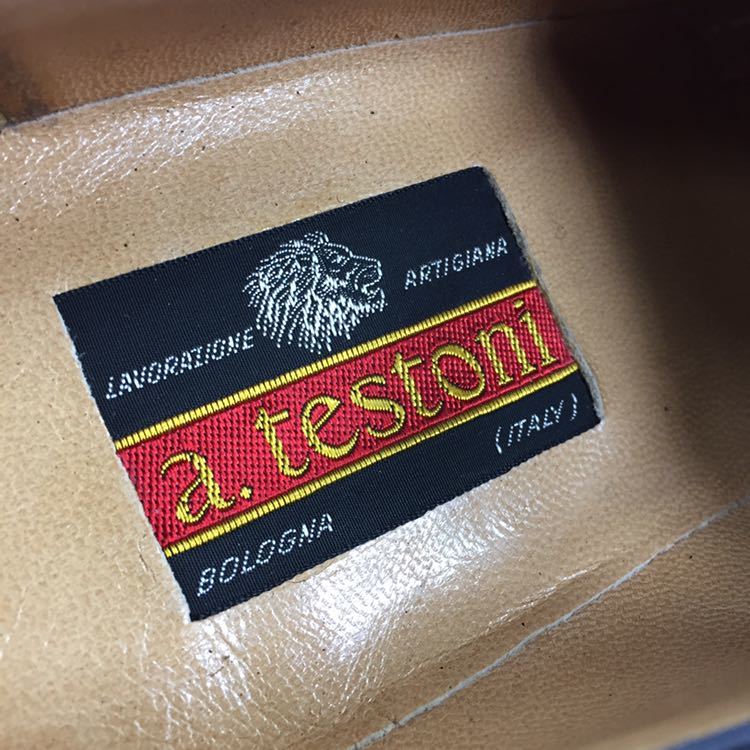 未使用品【ア・テストーニ】本物 a.testoni 靴 24.5cm 黒 総クロコダイル スリッポン ビジネスシューズ ワニ革 男性用 メンズ 伊製 6 1/2 H_画像9