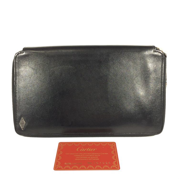 [ Cartier ] genuine article Cartier long wallet black travel companion pass case auger nai The - travel case leather men's . made postage 520 jpy 