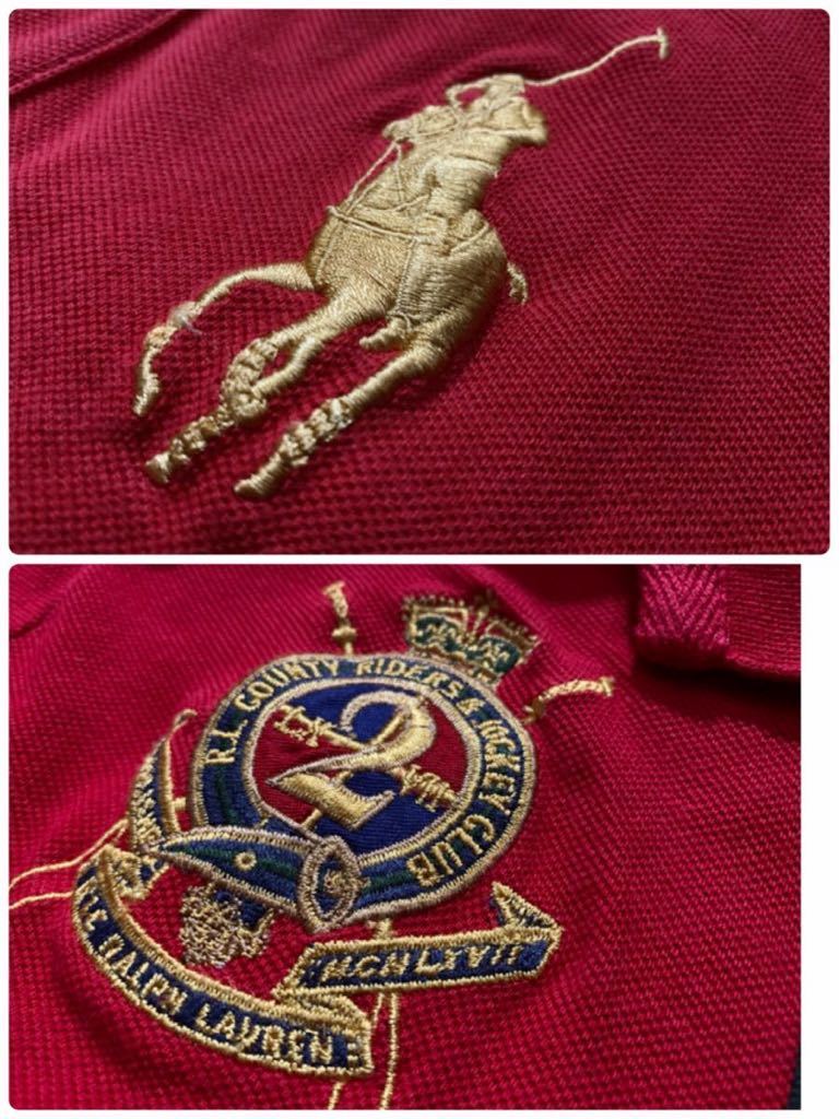 RALPH LAUREN ビッグポニー 長袖ポロシャツ 赤 Mサイズ〈古着 美品 used〉ラルフローレン　A17_画像8