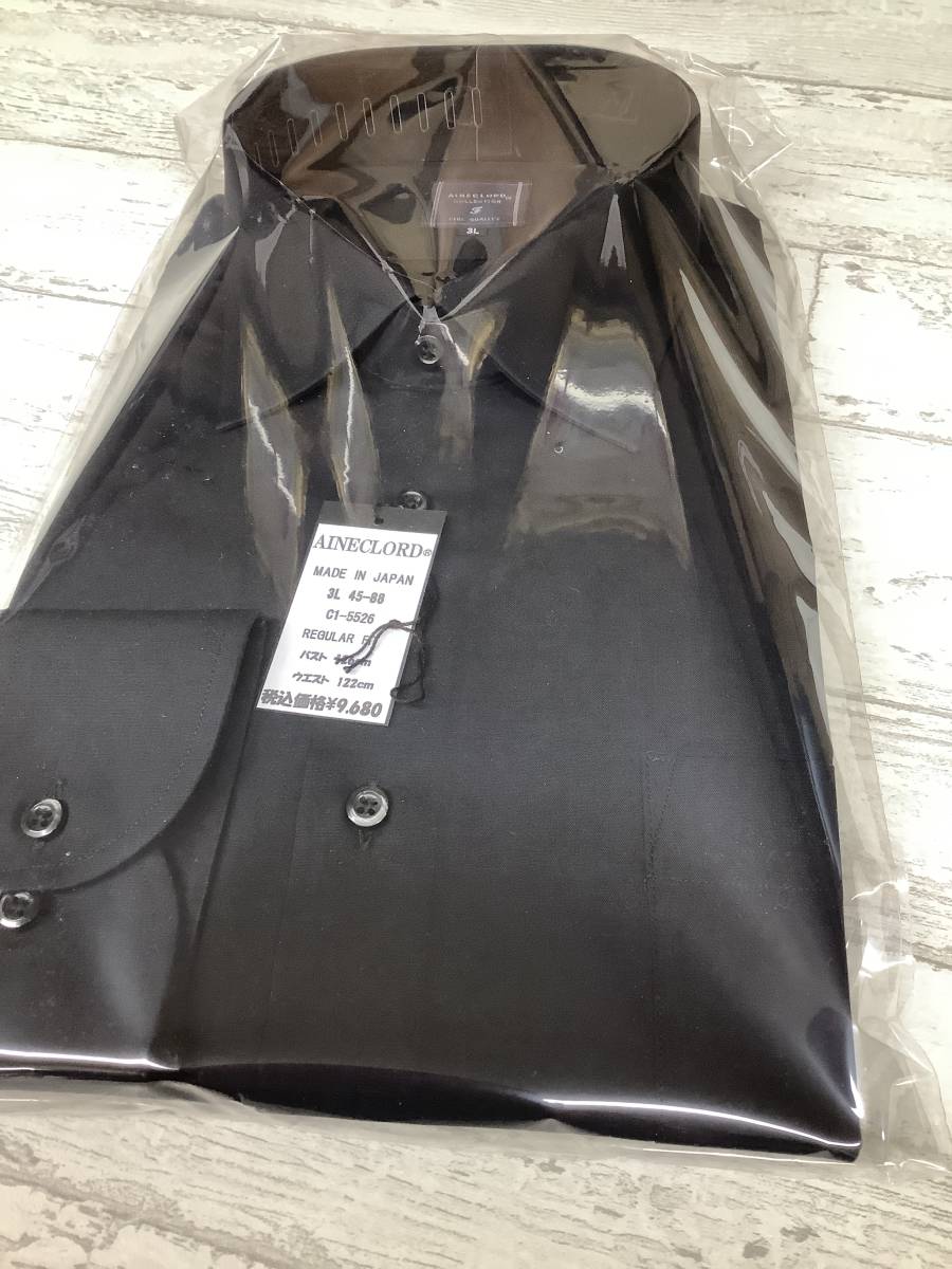 新品タグ付き送料無料　3Ｌサイズ　日本製の高級セミワイドカッターシャツ　定価9,680円の品　黒無地ブラック形態安定加工_画像3