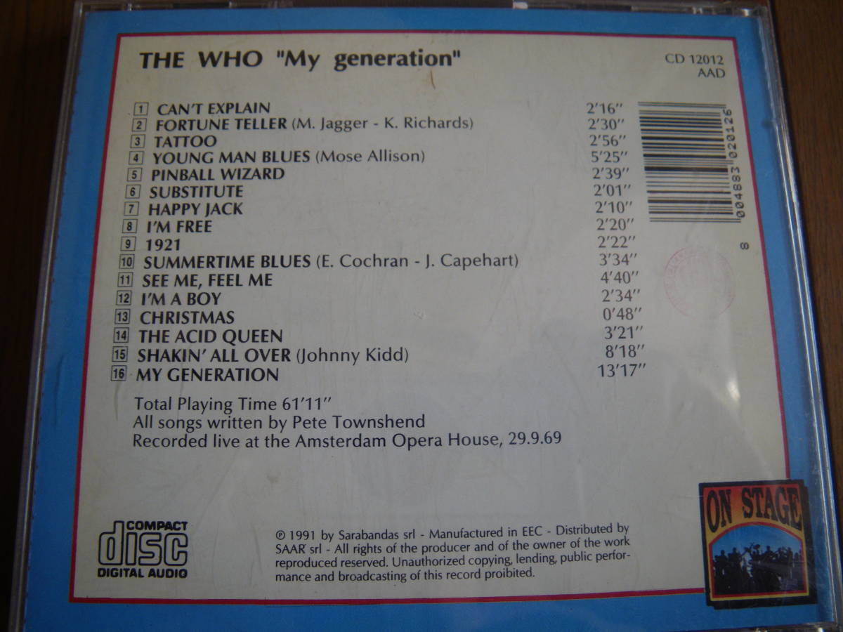 【送料無料】ザ・フー THE WHO ●MY GENERATION ●1969年 LIVE （輸入盤）
