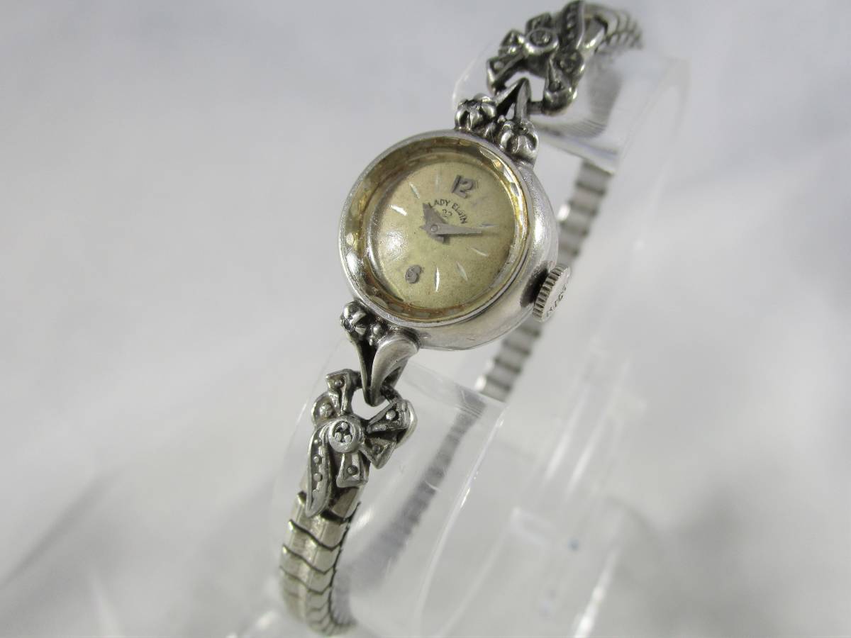 1960年代 LADY ELGIN レディー エルジン アンティーク ビンテージ 手巻き 腕時計アメリカ シルバー 飾り ダイヤモンド 女性用高級ウォッチ_画像2