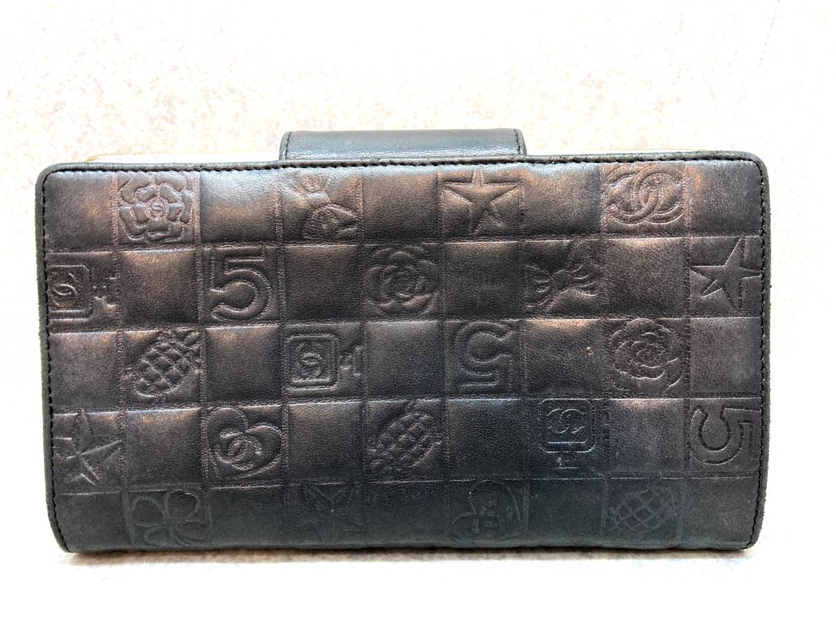 【シャネル】CHANEL アイコンライン ラムスキン がま口 二つ折り 長