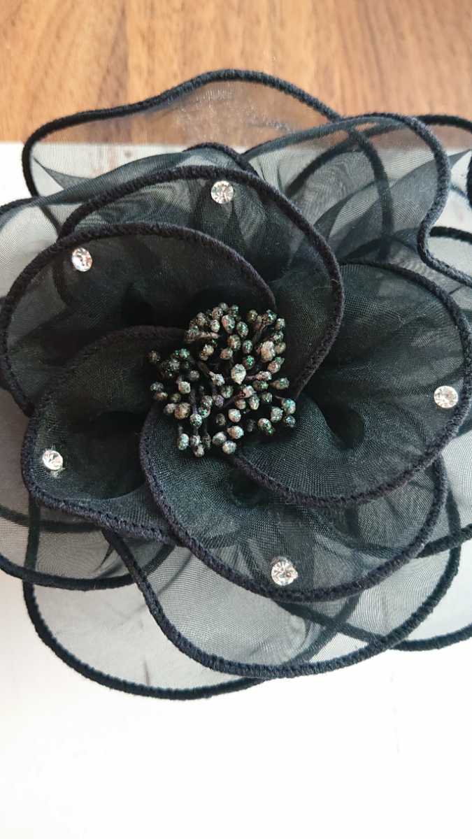 * black chiffon × rhinestone. . flower corsage * formal, type . also *