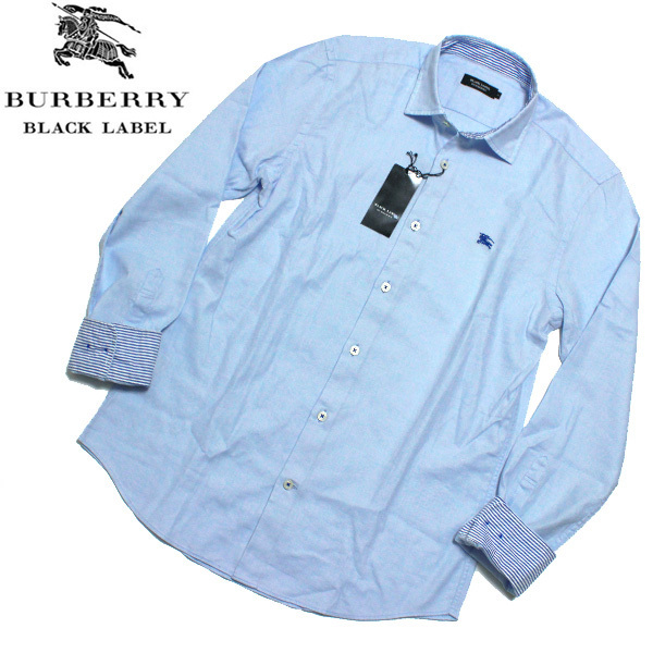  новый товар!3(L)*. пот * скорость ..* Burberry Black Label шланг вышивка полоса переключатель . олень. . рубашка с длинным рукавом голубой #BURBERRY BLACK LABEL