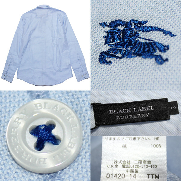  новый товар!3(L)*. пот * скорость ..* Burberry Black Label шланг вышивка полоса переключатель . олень. . рубашка с длинным рукавом голубой #BURBERRY BLACK LABEL