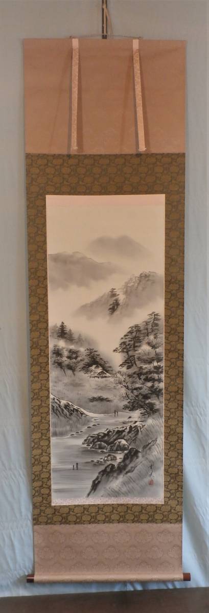 山水図 日本画 自然 風景 水墨山水図 共箱 雲渓銘入り 掛け軸 軸 山水図 日本画 自然 風景 水墨山水図 共箱 雲渓銘入り 掛け軸 軸