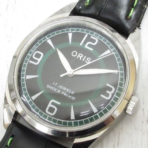 ヴィンテージ ORIS オリス 17 JEWELS SHOCK PROOF 手巻き 腕時計 ブラック×グリーン
