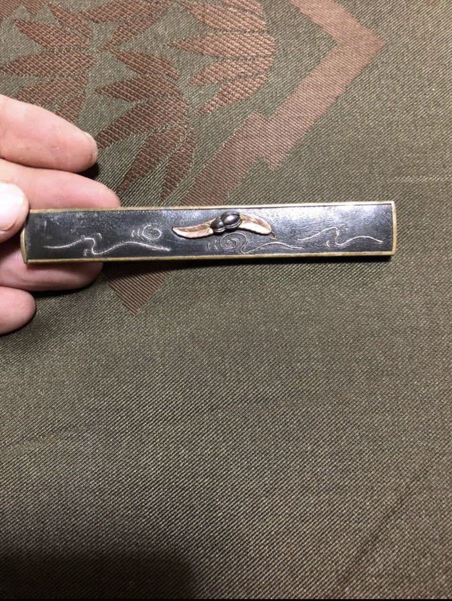 9.7cm 小柄 袋 川に落ち葉蜘蛛 刀装具 武具 江戸期 www.pn
