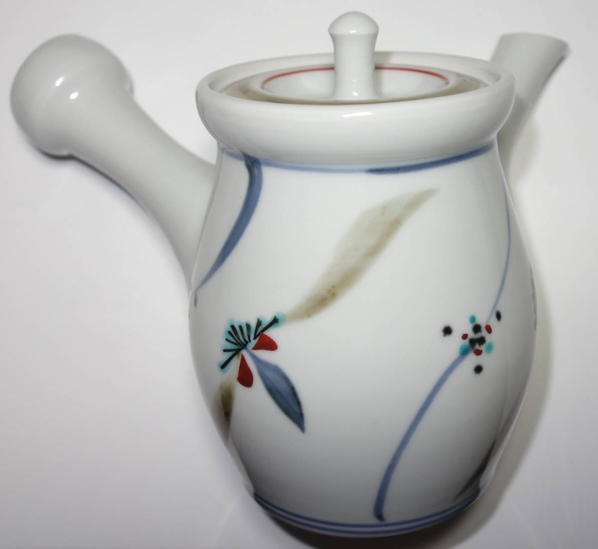 煎茶道道具　倣明朝期美ボディ急須　染付花紋入り　茶会用 焼締め、自然釉