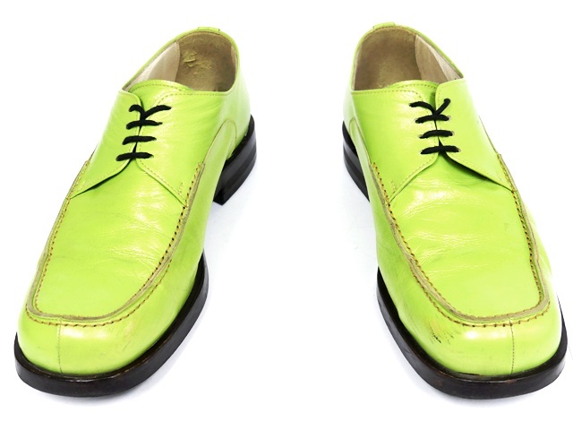即決★KENZO★25.5cm レザーレースアップシューズ ケンゾー メンズ 黄緑 グリーン 本革 ビジネスシューズ 本皮 ヒール 革靴