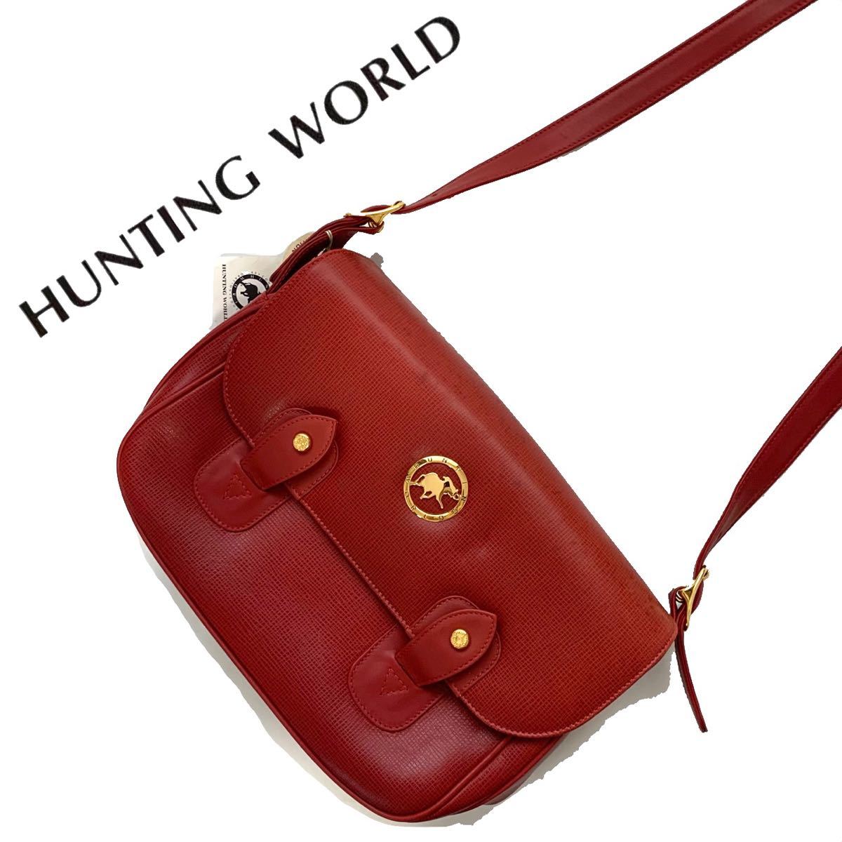 HUNTING WORLD ハンティングワールド ロゴプレート ハンドバッグ 赤-