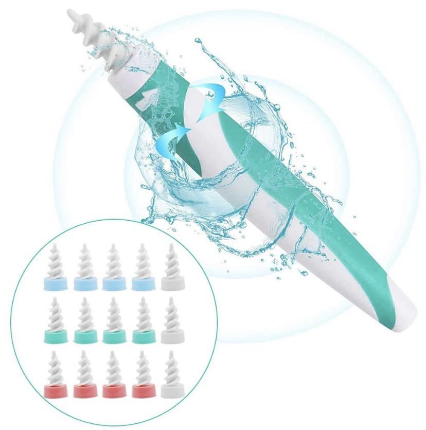  recent model ear .. ear cleaning .. type ear .. spoon ear .. soft spiral year cleaner ear . removal kit exchange head 16 piece attaching for adult ( green )