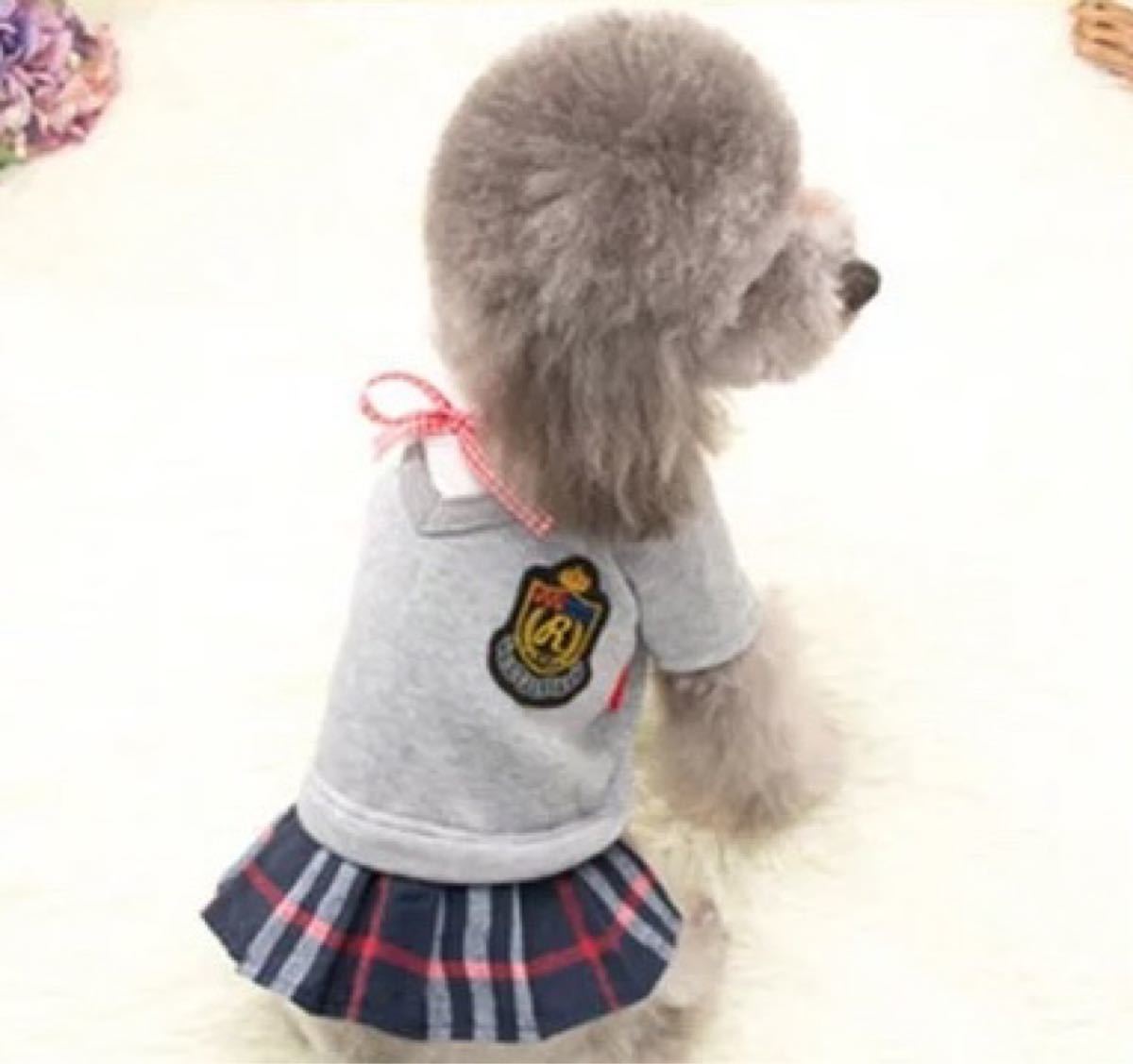小型犬用制服風プリーツスカート犬服 グレー
