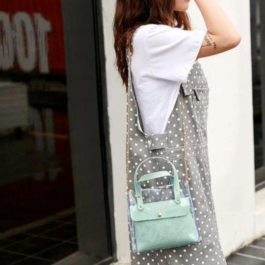 女性ハンドバッグ透明pvcハンドバッグ女性ミニショルダーバッグ