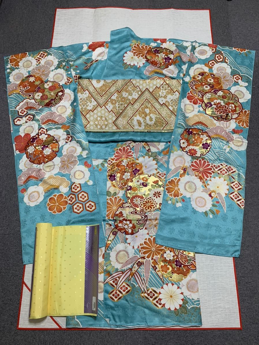 受賞店舗】 振袖セット 振袖 袋帯 長襦袢 未仕立て 浅葱色 sarasaviya.lk