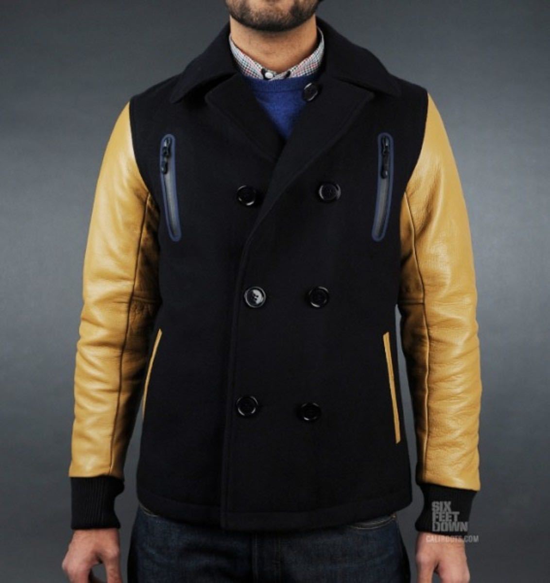 Nike NSW Sportswear AFE AS Varsity Jacket ネイビー M Pコート ナイキ ジャケット 袖レザー スタジャン Dark Obsidian Golden Harvest_画像1