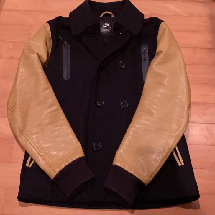 Nike NSW Sportswear AFE AS Varsity Jacket ネイビー M Pコート ナイキ ジャケット 袖レザー スタジャン Dark Obsidian Golden Harvest_画像4