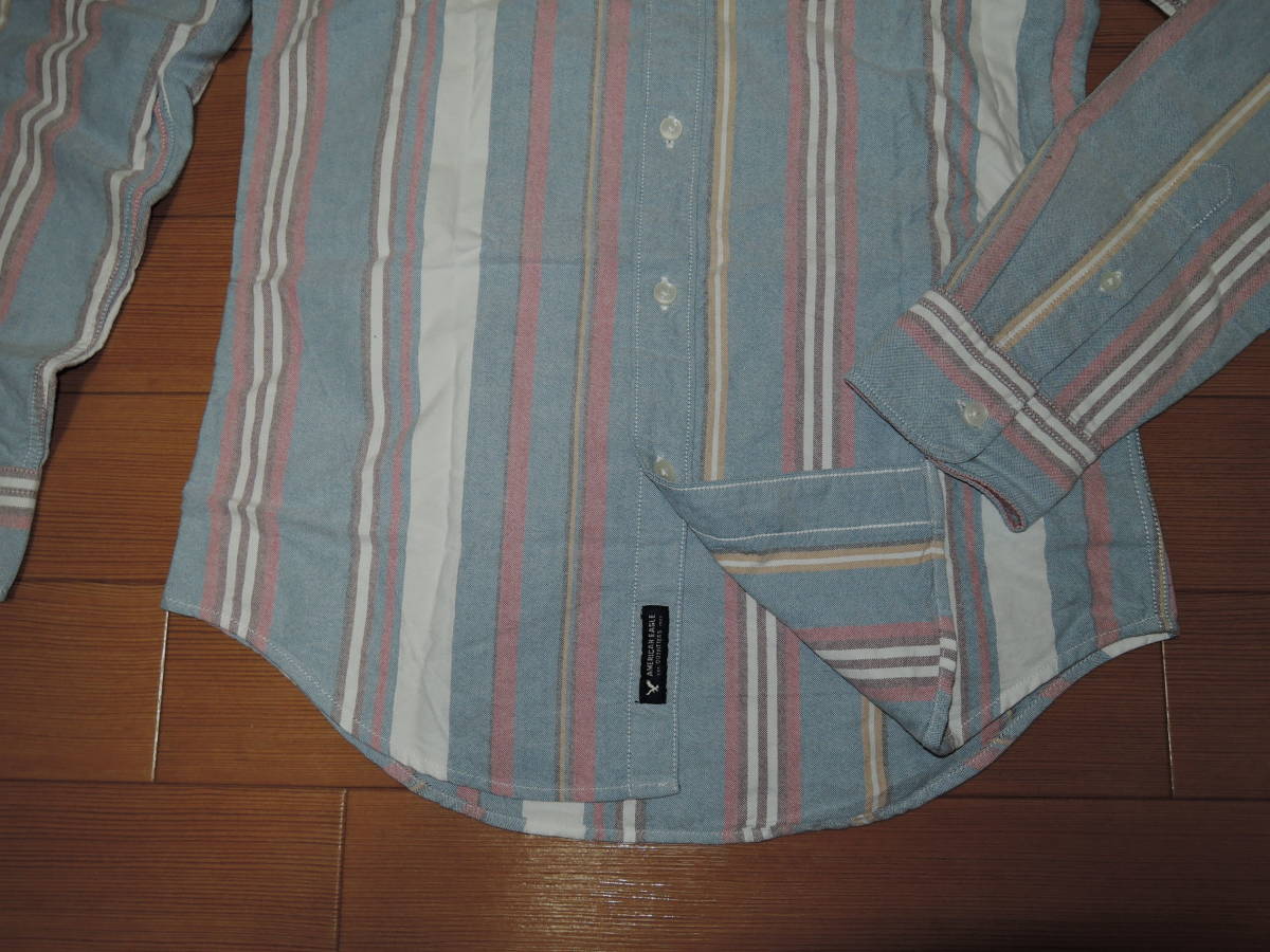 AMERICAN EAGLE アメリカンイーグル ストライプシャツ XS SLIM FIT 長袖 BD 美中古_画像3