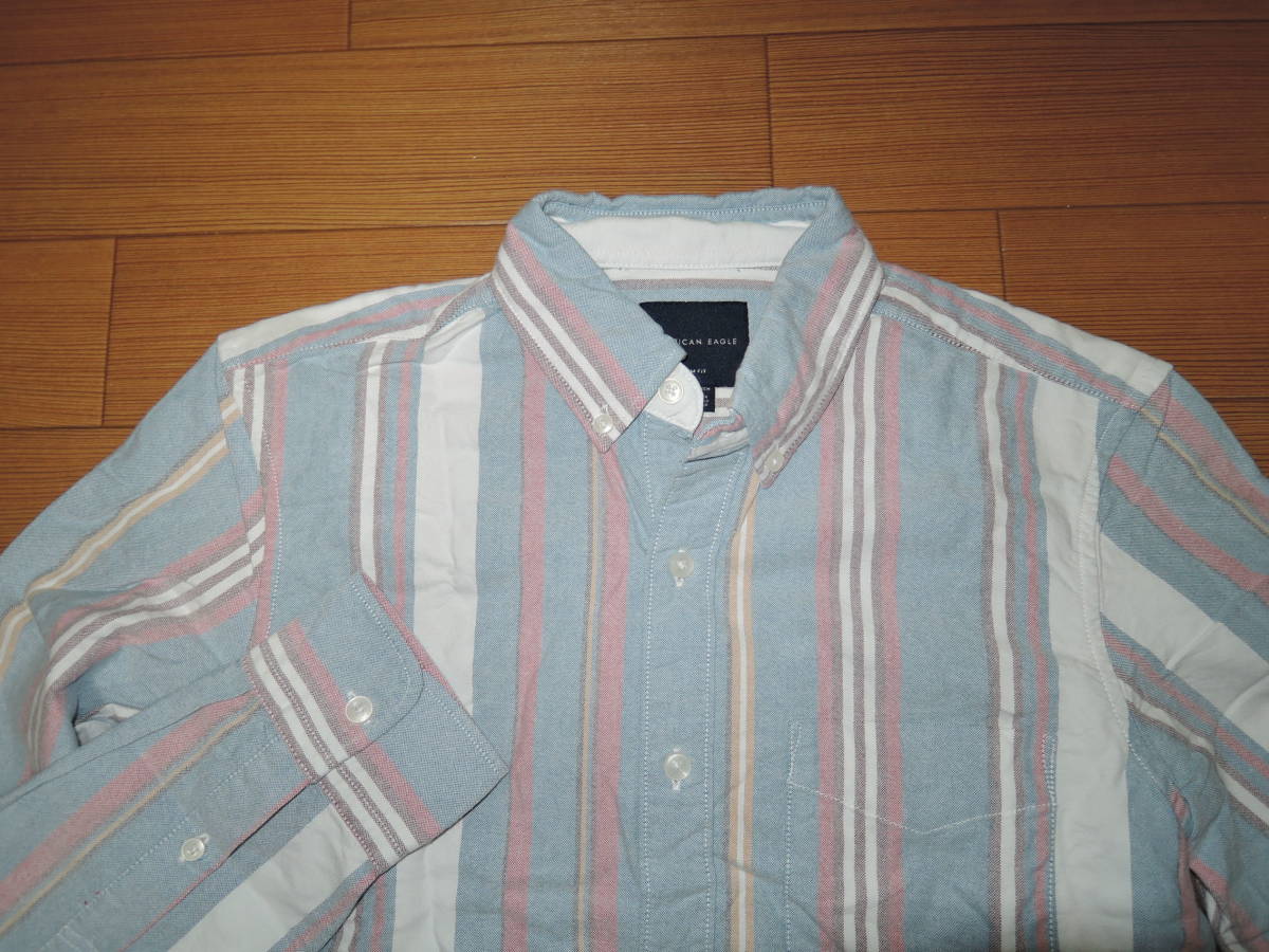 AMERICAN EAGLE アメリカンイーグル ストライプシャツ XS SLIM FIT 長袖 BD 美中古_画像4