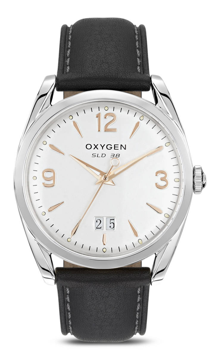 【未使用】OXYGEN オキシゲン 腕時計38mmビックデイト 白文字盤 クォーツ France Paris 新品