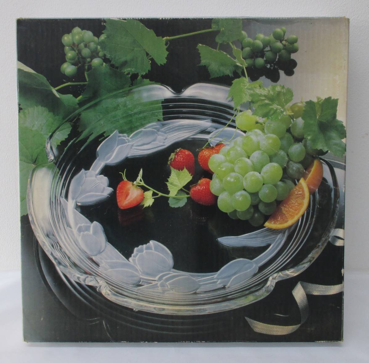 [ unused * passing of years storage goods ] made in Japan glass plate large plate platter snow flower diameter 35cm
