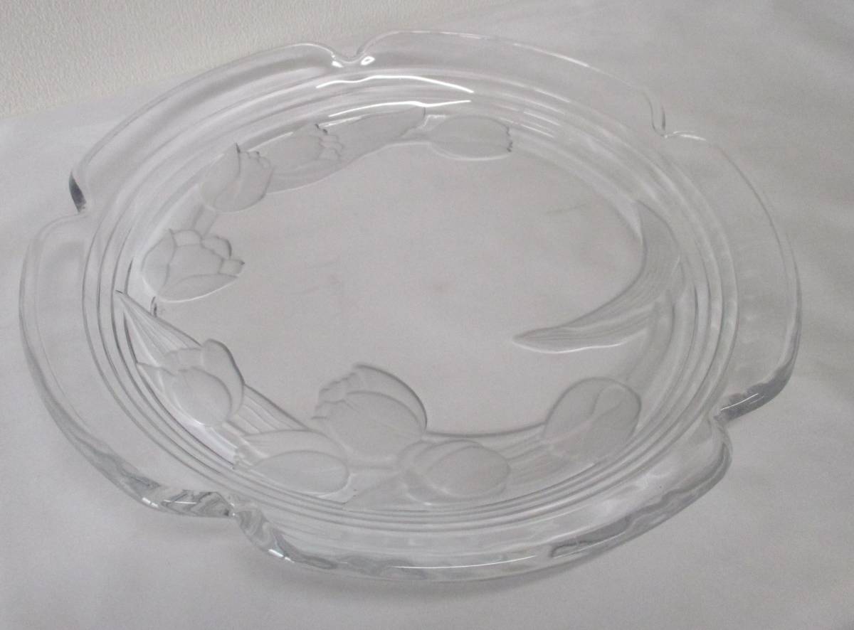 [ unused * passing of years storage goods ] made in Japan glass plate large plate platter snow flower diameter 35cm