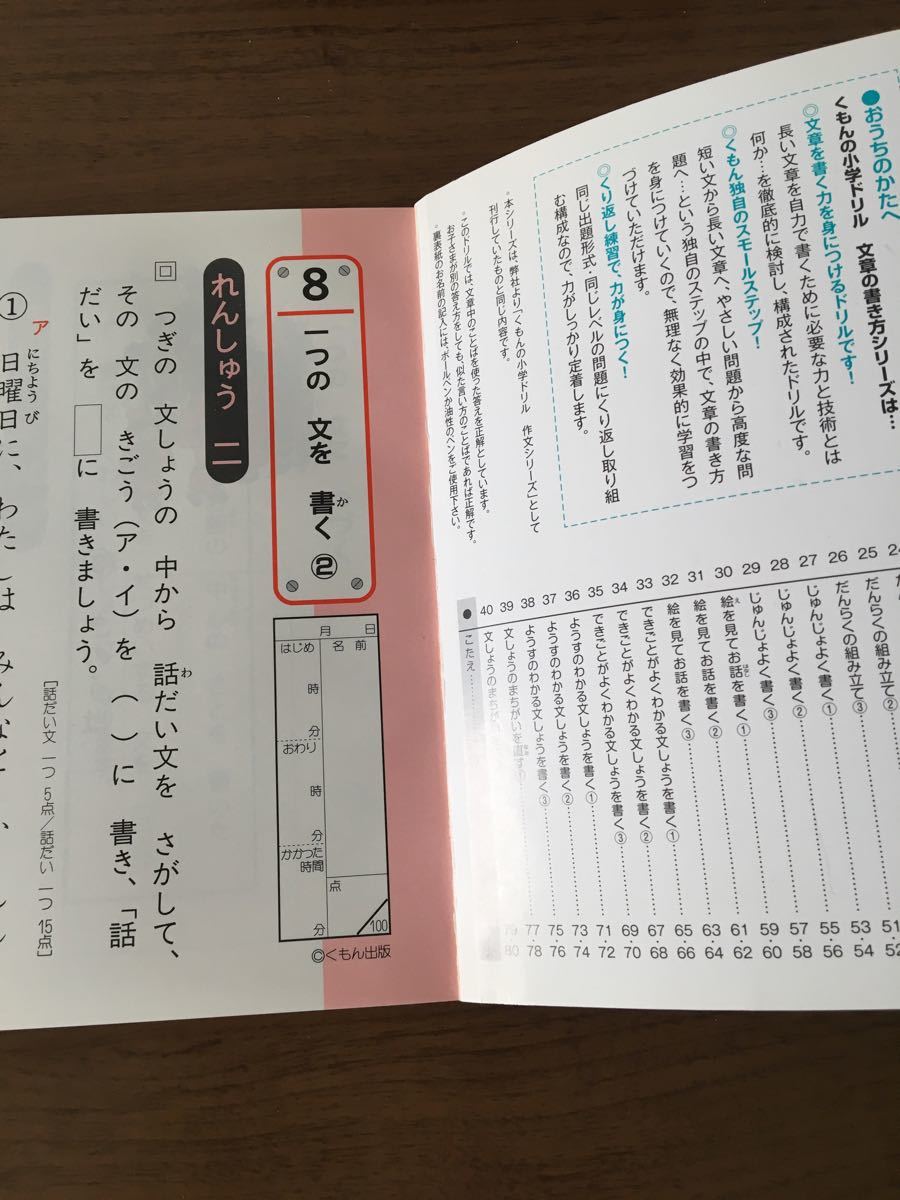 小学生 2年 小2 国語 問題集 くもん ドリル 文章の書き方 文章 作文