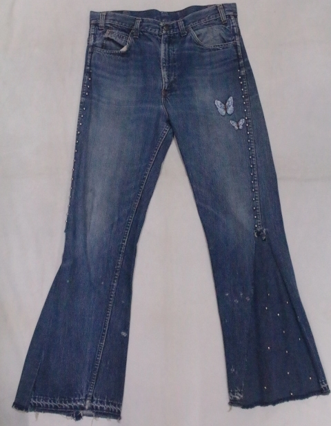 1点物 LEVI'SビッグEカスタムリメイク ベルボトム Gパン W34L31相当 VintageOriginal70's リーバイス ヴィンテージ古着 ヒッピー 646 684_画像1