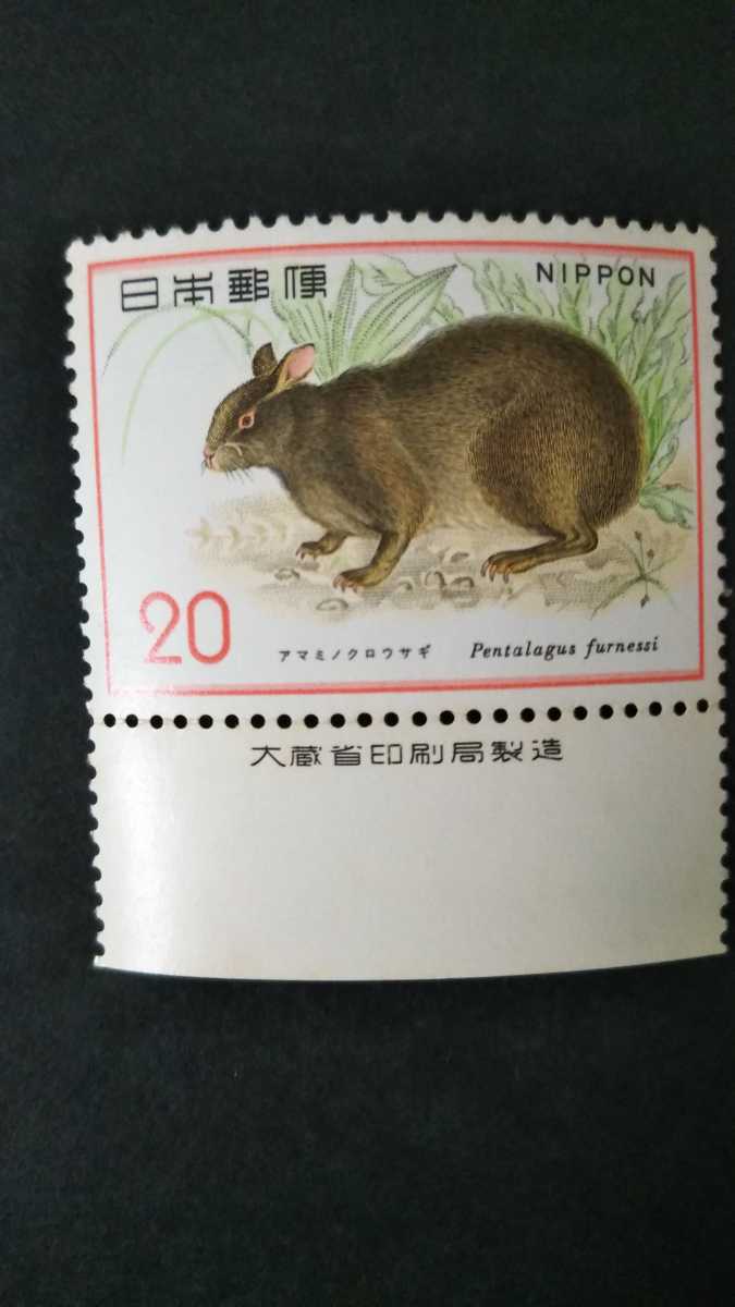 記念切手　自然保護シリーズ　アマミノクロウサギ　大蔵省銘板付き　未使用品　　　　(ST-10)_画像1