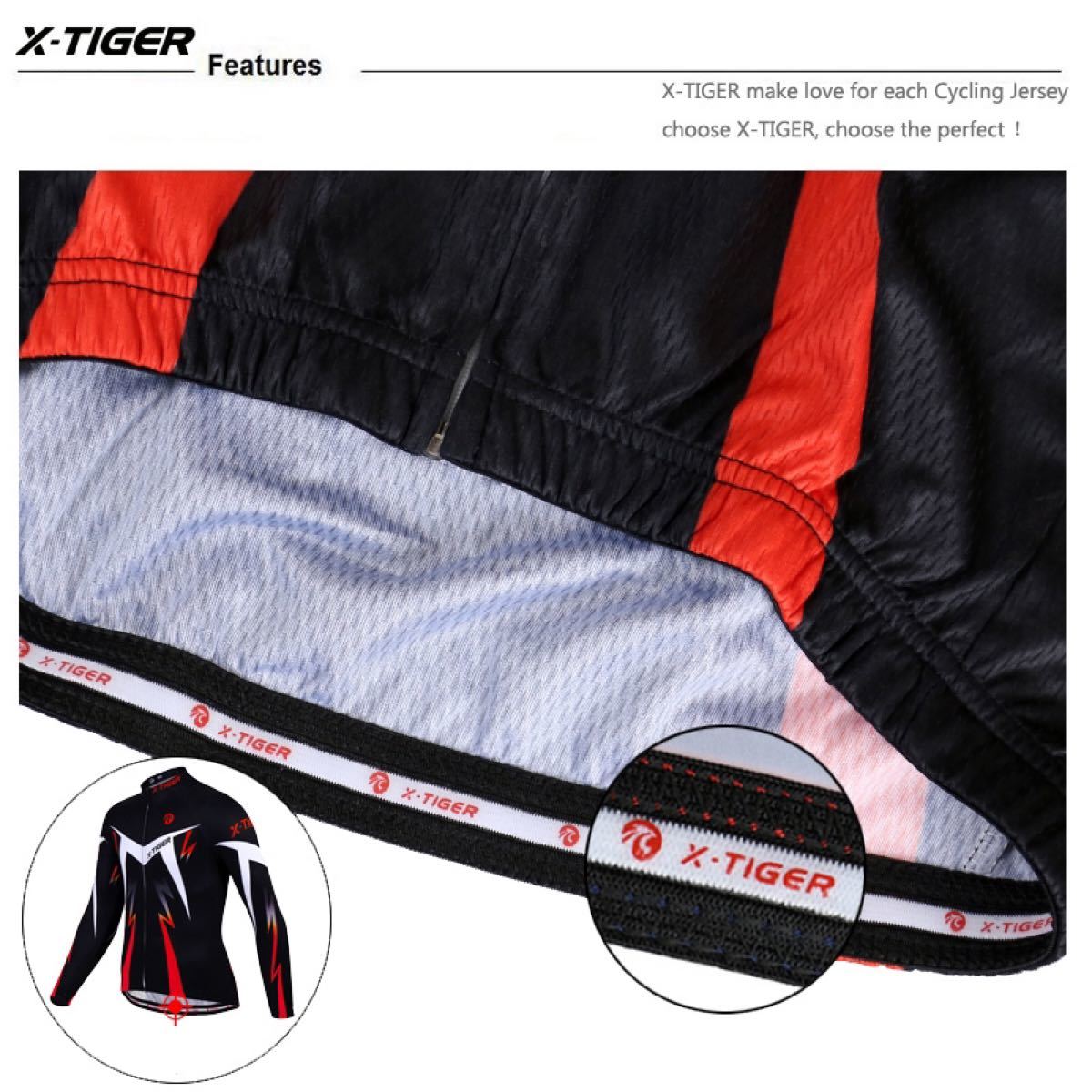 X-TIGER メンズLL サイクリングジャージ パッド入りパンツ バイク服セット 冬 保温 フリース 長袖 上下セット 吸汗速乾