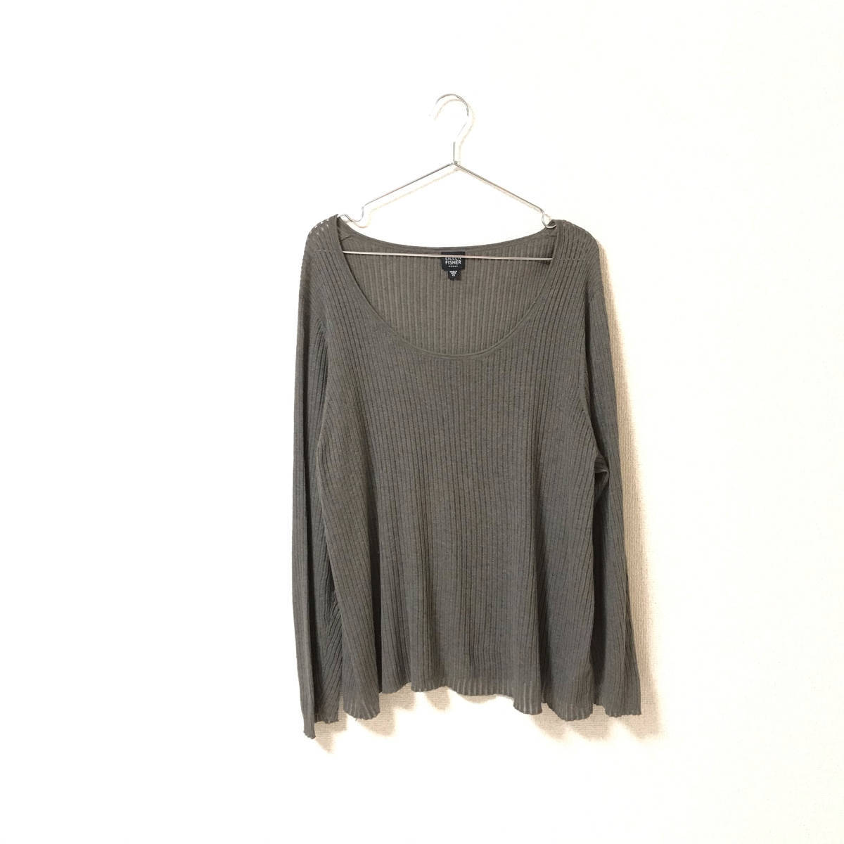 ★アイリーンフィッシャー EILEEN FISHER★シースルー コットン ニット セーター カットソー グレー size 1XJ_画像1