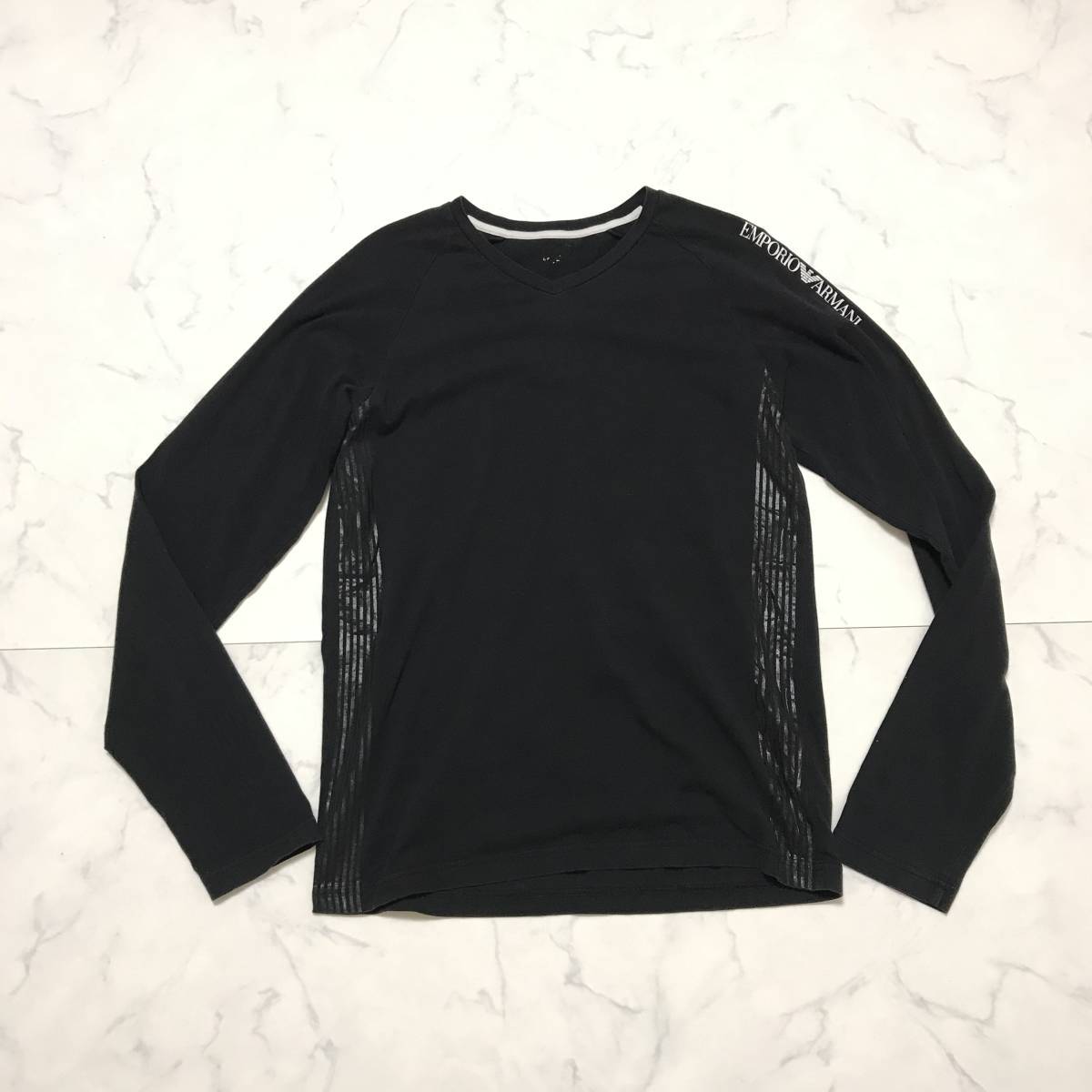 訳アリ★EMPORIO ARMANI エンポリオアルマー二★メンズ 長袖 Tシャツ カットソー ロンT 黒 ブラック size M トップス_画像3