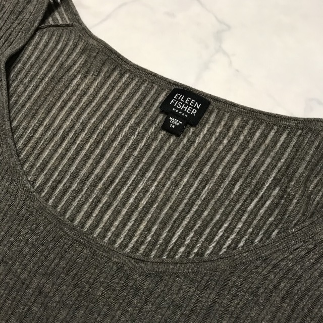 ★アイリーンフィッシャー EILEEN FISHER★シースルー コットン ニット セーター カットソー グレー size 1XJ_画像5