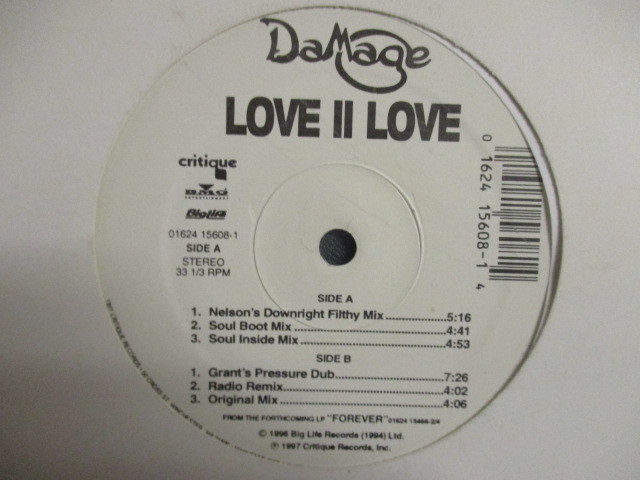 DaMage ： Love II Love 12'' // Nelson's Downright Filthy Mix / Soul Boot Mix / Soul Inside Mix / 落札5点で送料無料_画像2