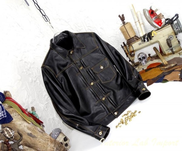 カウハイド　 ファーストタイプ Gジャン ライダース レザージャケット ブラック　 4XLサイズ　UNION MADE 506 1st タイプ 牛革