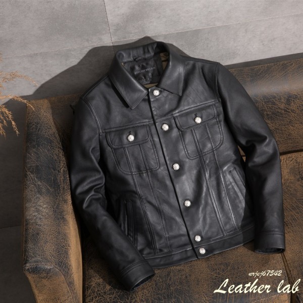 シープスキン レザージャケット ブラック　Lサイズ　 Gジャン ライダース 　 パキスタンレザー 　羊革　サードタイプ　シルバーフローラ
