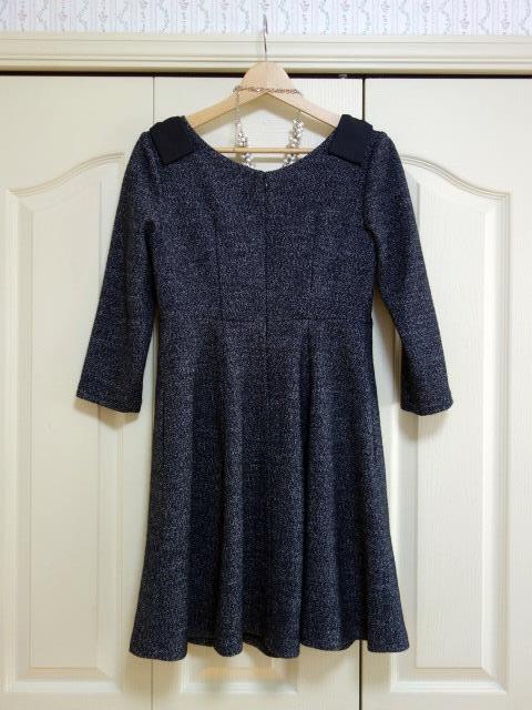  Jill Stuart JILLSTUART* pretty shoulder ribbon. One-piece * black, white color ... knitted cloth * flair skirt * size М