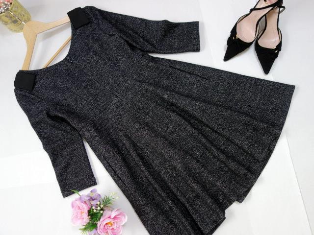  Jill Stuart JILLSTUART* pretty shoulder ribbon. One-piece * black, white color ... knitted cloth * flair skirt * size М