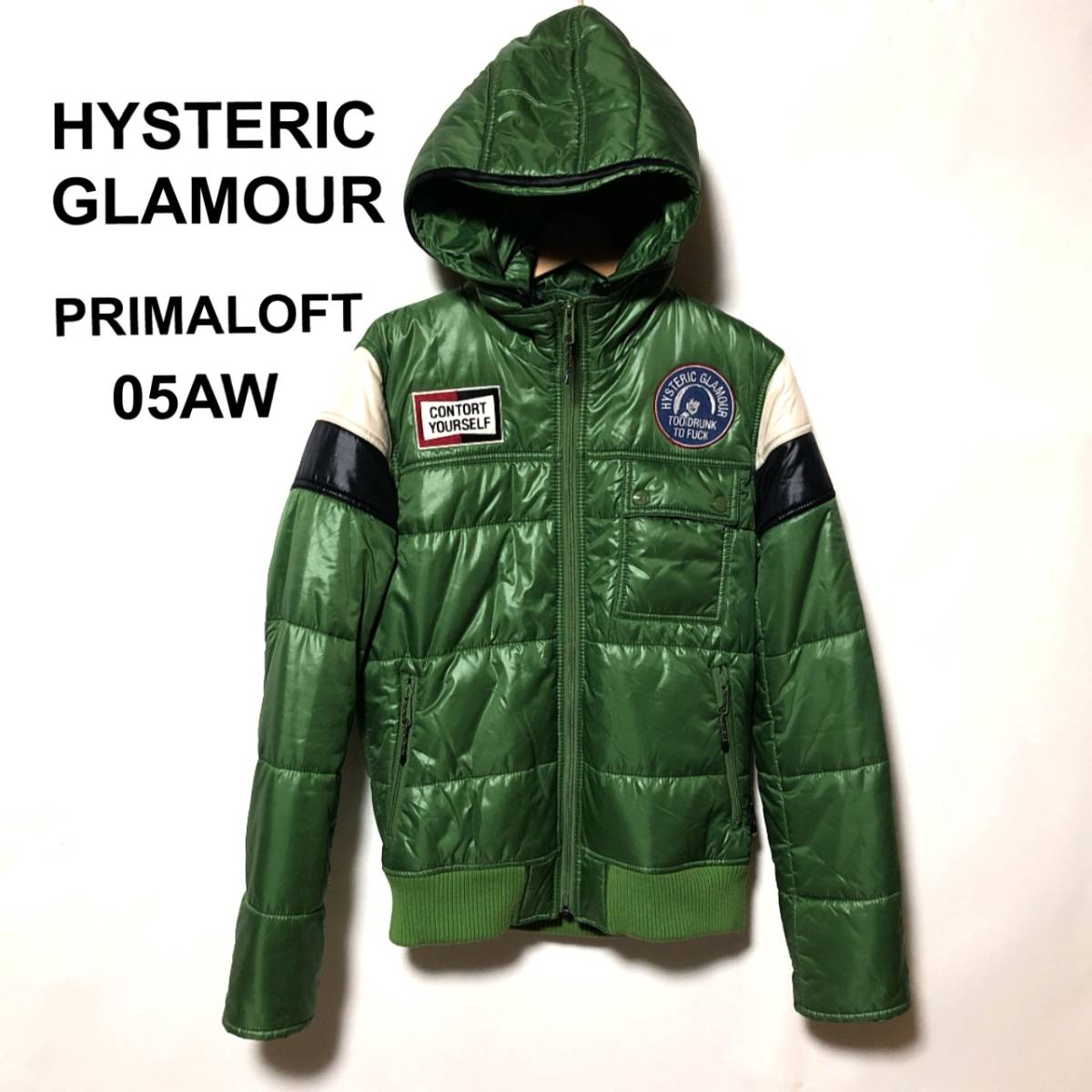 HYSTERIC GLAMOUR ヒステリックグラマー 05AW 名作プリマロフトフードジャケット S 美品 緑/HG ワッペン｜PayPayフリマ