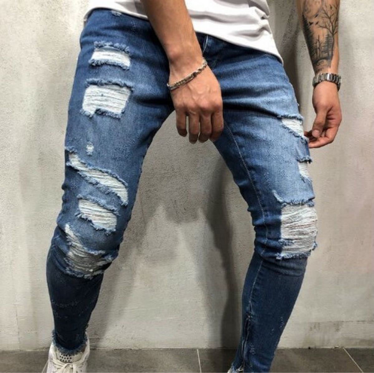 Paypayフリマ L ダークブルー ダメージジーンズ スキニーパンツ ダメージ デニム メンズ デニムパンツ スキニー スキニーデニム Paypayフリマ L ダークブルー ダメージジーンズ スキニーパンツ ダメージ デニム メンズ デニムパンツ スキニー スキニーデニム