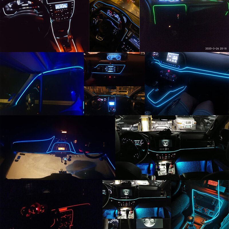5 15M車のインテリア照明ネオンライト花輪ワイヤーELワイヤーロープチューブ周囲のLEDストリップ装飾柔軟なチューブ8色オートLED_画像3