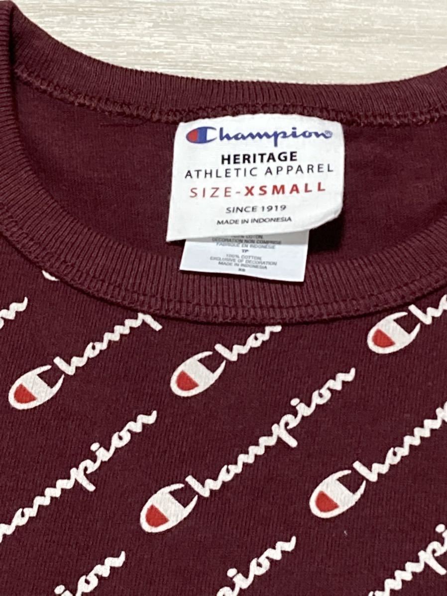 売り切り【定価3300円】新品 チャンピオン ヘリテージ 総柄シャツ XSサイズ heritage tee c_画像3