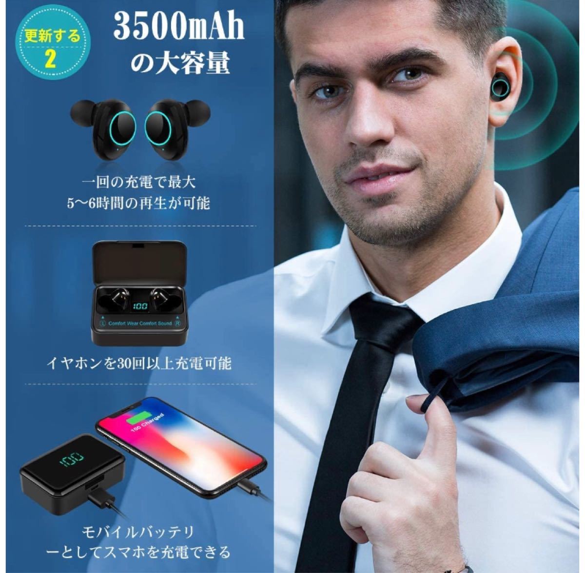 イヤホン ワイヤレス イヤホン Hi-Fi Bluetooth5.0+EDR搭載 完全ブルートゥース ノイズキャンセリング