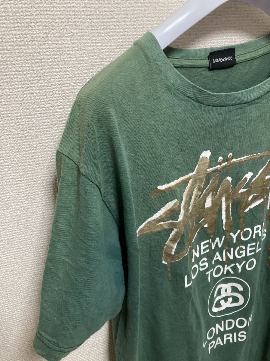 STUSSY ステューシー Tシャツ 半袖Tシャツ 緑 L/USA古着 new york LOS ANGELES TOKYO_画像6